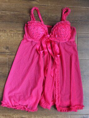 Hot Pink Ruffled Babydoll with Sequin Cups